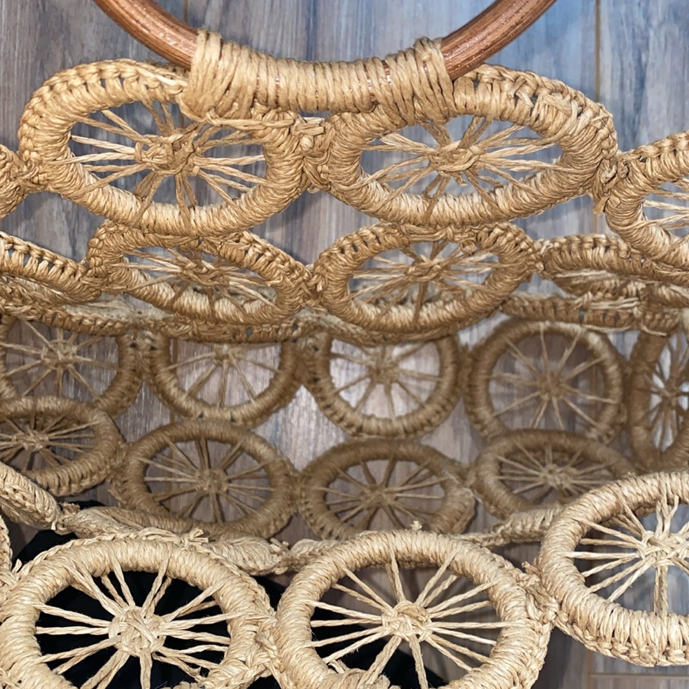Straw Wheel Shaped Handbag with Bamboo Handles - Picture 7 of 16